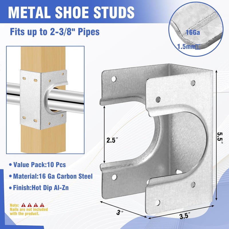 Yaocom 10 Pcs Metal Shoe Studs for Double Wood Studs, Nail Plates for Studs, Fits up to 2-3/8 Inch Pipes, 16 Gauge Galvanized Stud, Extra Support for Framing Plumbing Project, 3" Width, 5.5" Height - Image 2